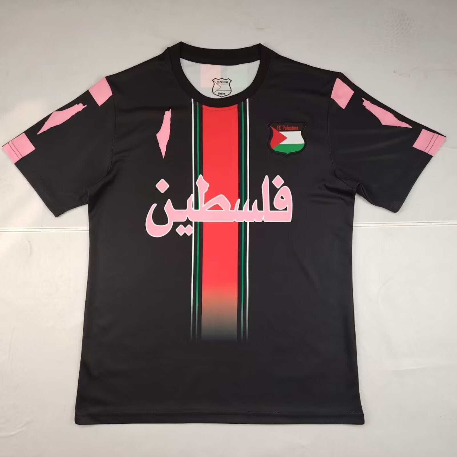 Palestine 2025-2026 Black Pink Arabic Jersey image 2