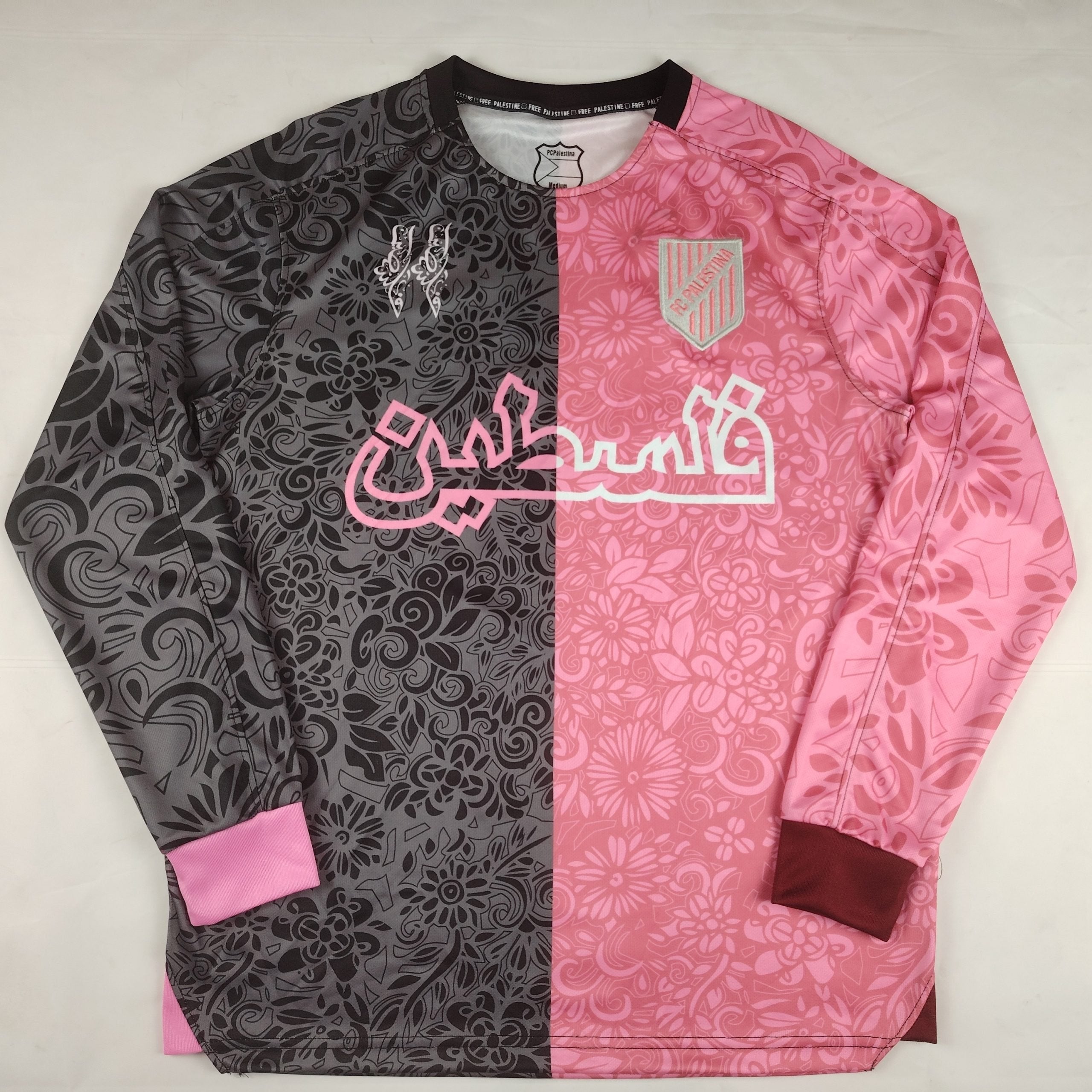 Palestine 2025-2026 Black Pink Long Sleeve Arabic Jersey image 2